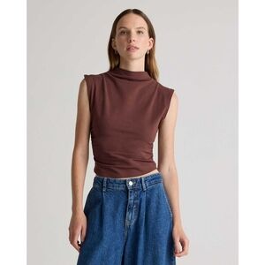 Quince Stretch Cotton Jersey Sleeveless Mock Neck Top In Cocoa